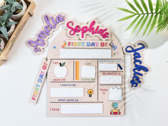 Personalized First And Last Day School Sign, Back to School Sign, Kindergarten 1st Day of School Sign, First Day School Wooden School Board