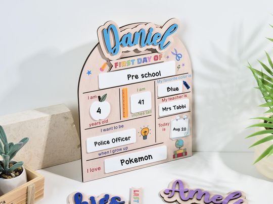 Personalized First And Last Day School Sign, Back to School Sign, Kindergarten 1st Day of School Sign, First Day School Wooden School Board