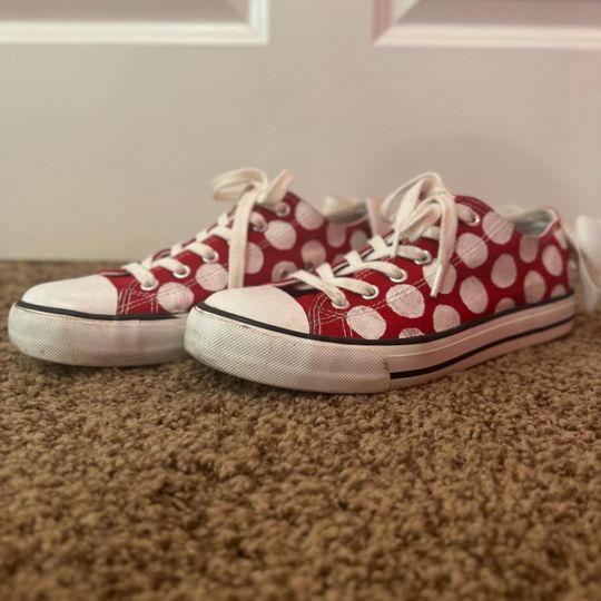 Hand-Painted Minnie Mouse Polka Dot Low Top Shoes - Disney Inspired Sneakers (Pictures Show Worn Pair but Yours Will Be Brand New)