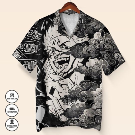 Sukuna Hawaiian Shirt  Jujutsu Satoru Shirt  Summer Button Up Shirt  Cute Anime Streetwear  Unisex Hawaiian Shirt  Anime Lover Gift