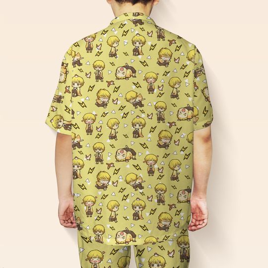 zenittsu Hawaiian Shirt and Shorts Set  demon Summer Outfit  Cute Anime Button Up Shirt  zenittsu Kawaii Vacation Look  Anime Gift