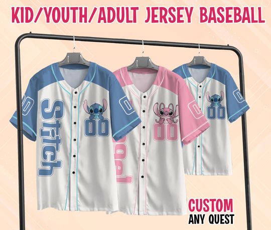 Custom Disney Stitch and Angel Baseball Jersey, Disney Stitch Jersey, Disney Angel Jersey, Disney Trip Family Matching Shirt, Stitch Jersey