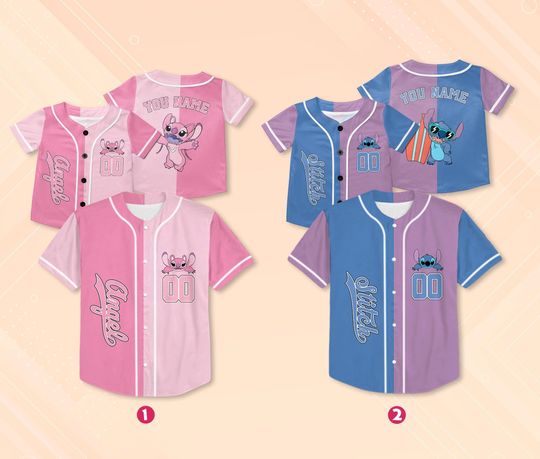 Custom Disney Stitch and Angel Beach Baseball Jersey, Stitch Jersey