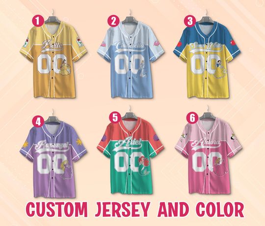 Custom Disney Princess Baseball Jersey Collection, Kids Youth Adult Disney Jersey, Disney Princess Matching Gift, Disney Princess Jersey