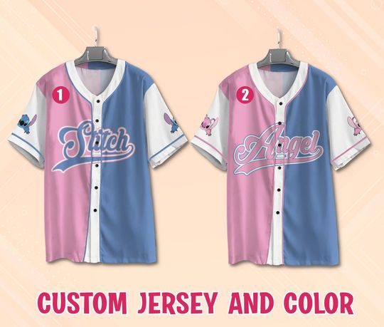Custom Disney Stitch and Angel Baseball Jersey, Stitch Jersey, Angel Jersey