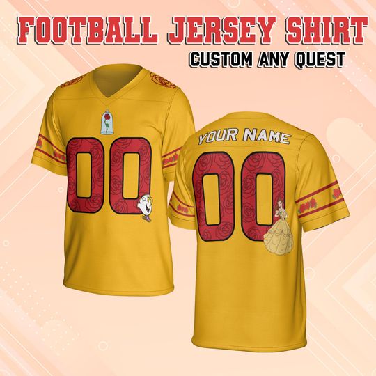 Custom Disney Belle Football Jersey, Football Jersey for Kid Youth Adult