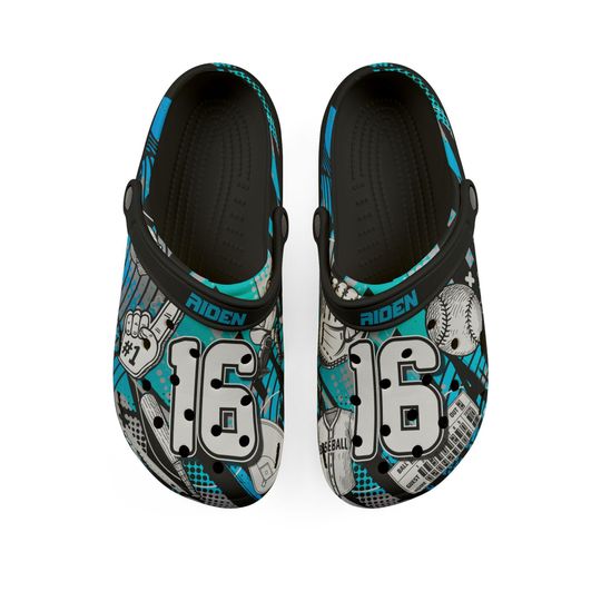 Personalized Custom Child and Adult Baseball Velocity Clogs Shoes Great Gift Fully Customizable