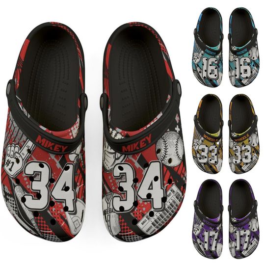 Personalized Custom Child and Adult Baseball Velocity Clogs Shoes Great Gift Fully Customizable