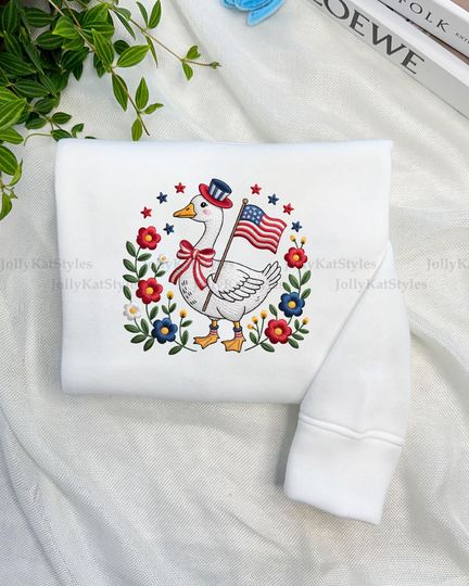 Patriotic Goose Embroidered Sweatshirt, 4th of July