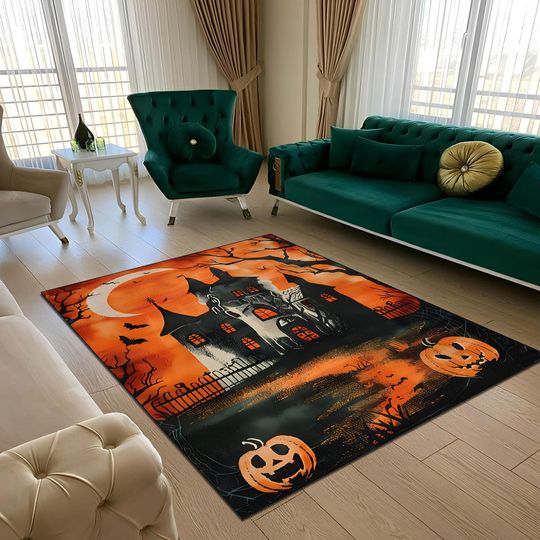 Halloween Haunted House Rug: Spooky Gothic Home Decor