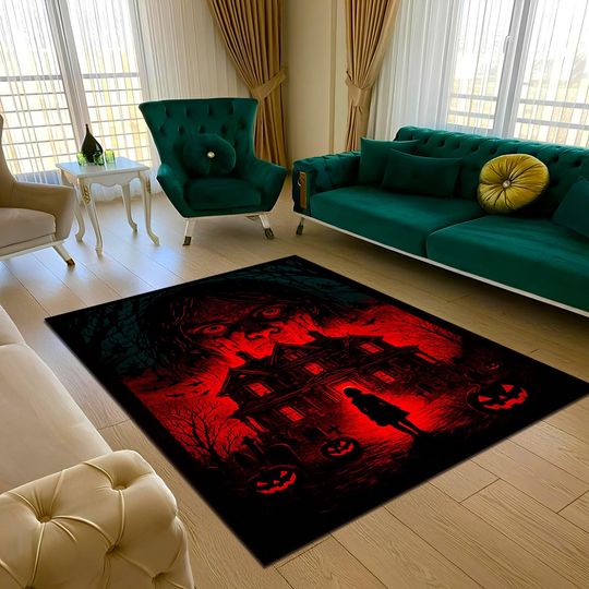 Halloween Haunted House Rug with Gothic Horror