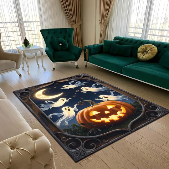 Halloween Ghost Pumpkin Rug: Spooky Gothic Autumn Dcor