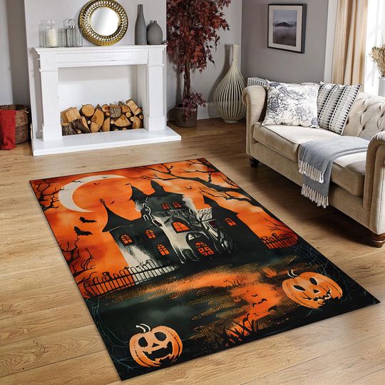 Halloween Haunted House Rug: Spooky Gothic Home Decor