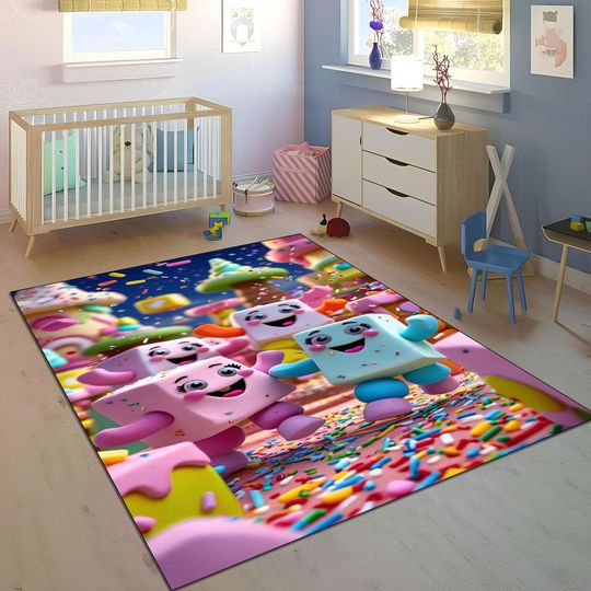 Kawaii Marshmallow Rug: Pastel Candyland Kids Room Decor