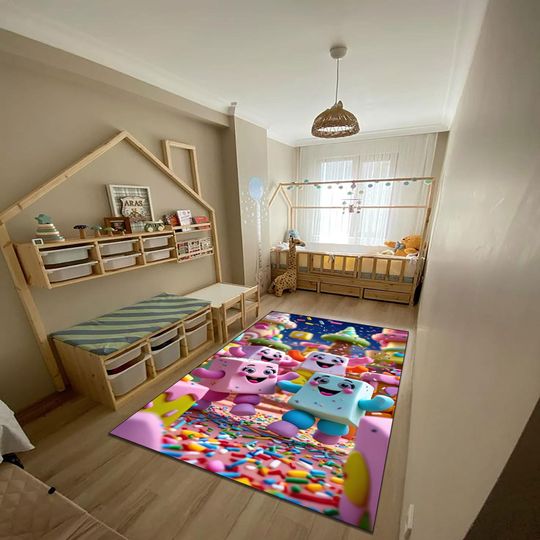 Kawaii Marshmallow Rug: Pastel Candyland Kids Room Decor
