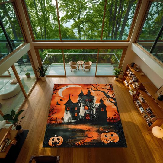 Halloween Haunted House Rug: Spooky Gothic Home Decor
