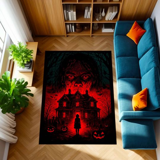Halloween Haunted House Rug with Gothic Horror