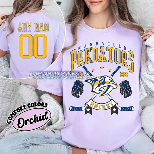 Personalized Comfort Colors Nashville Predators T-Shirt | Custom Number | Retro Team Shirt