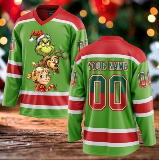 Personalized Merry Christmas Funny Character Hockey Jersey for Men
