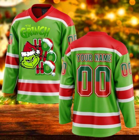 Personalized Funny Character Christmas Hockey Jersey for Men with Custom Name