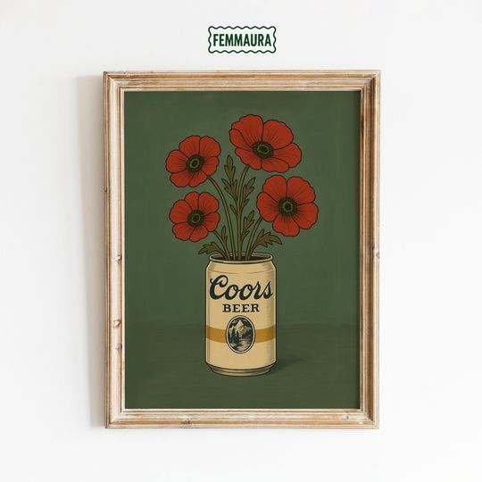 CCOORS Beer Can with Flowers Poster  Vintage Pop Art Print