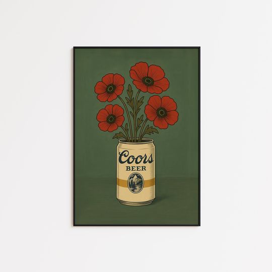 CCOORS Beer Can with Flowers Poster  Vintage Pop Art Print