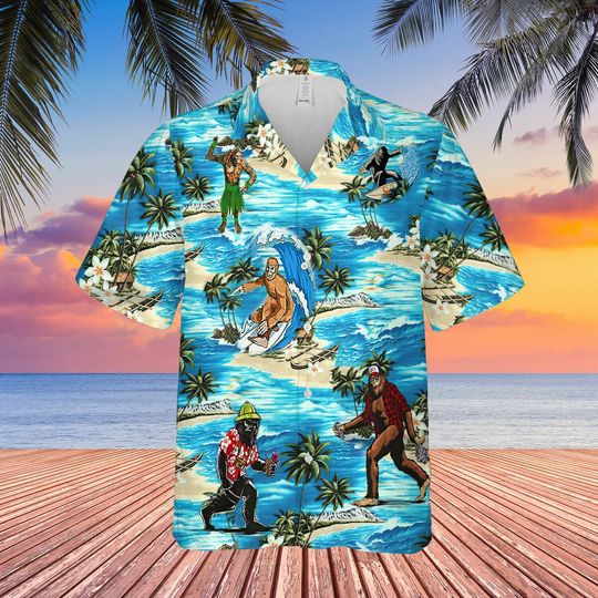 Bigfoot Surfing Hawaiian Aloha Hawaiian Shirt