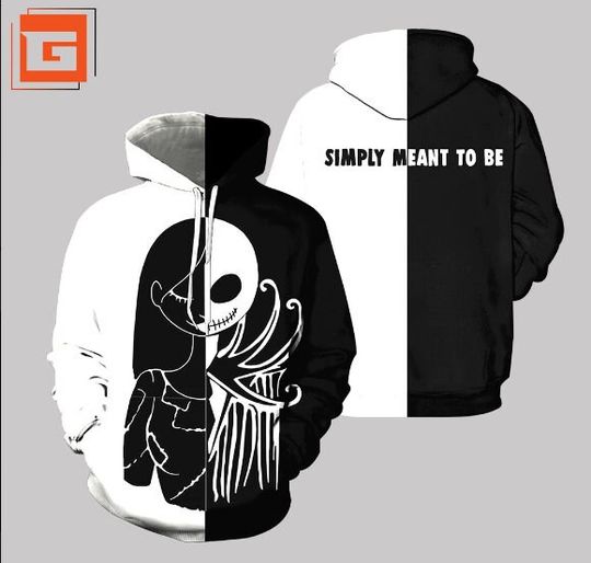 Jack Skellington Black and White All Over Printed Hoodie