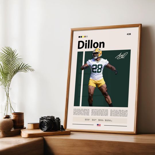 A. J. Dillon Poster, Green Bay Print, football Poster, Sports Poster, football Fans, Football Poster, football Wall Art, Sports Bedroom Poster