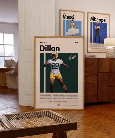 A. J. Dillon Poster, Green Bay Print, football Poster, Sports Poster, football Fans, Football Poster, football Wall Art, Sports Bedroom Poster