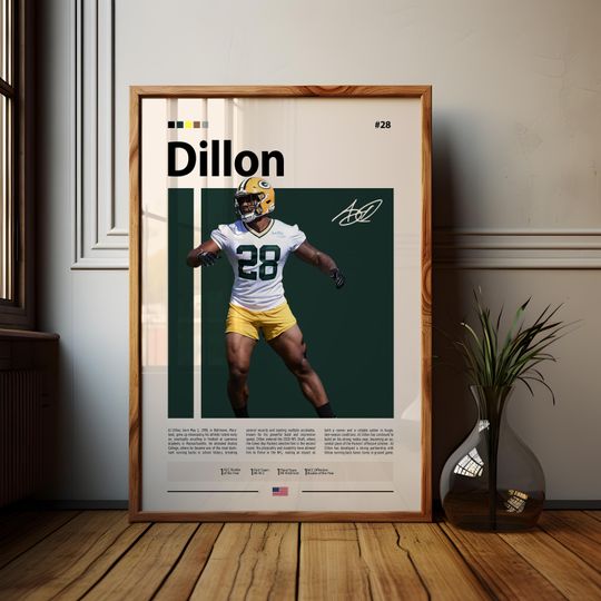 A. J. Dillon Poster, Green Bay Print, football Poster, Sports Poster, football Fans, Football Poster, football Wall Art, Sports Bedroom Poster