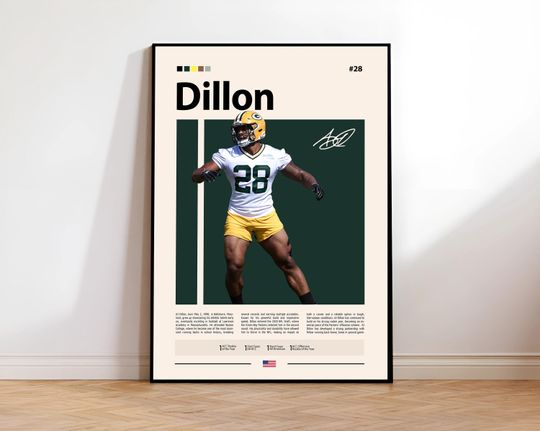 A. J. Dillon Poster, Green Bay Print, football Poster, Sports Poster, football Fans, Football Poster, football Wall Art, Sports Bedroom Poster