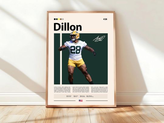 A. J. Dillon Poster, Green Bay Print, football Poster, Sports Poster, football Fans, Football Poster, football Wall Art, Sports Bedroom Poster
