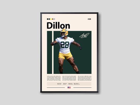 A. J. Dillon Poster, Green Bay Print, football Poster, Sports Poster, football Fans, Football Poster, football Wall Art, Sports Bedroom Poster