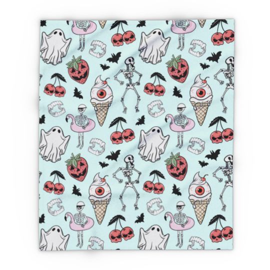 Pastel Ghost Summerween Blanket, Soft Fleece Blanket  Halloween Beachy