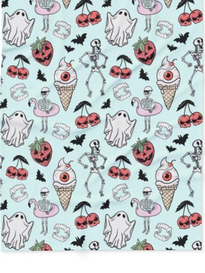Pastel Ghost Summerween Blanket, Soft Fleece Blanket  Halloween Beachy