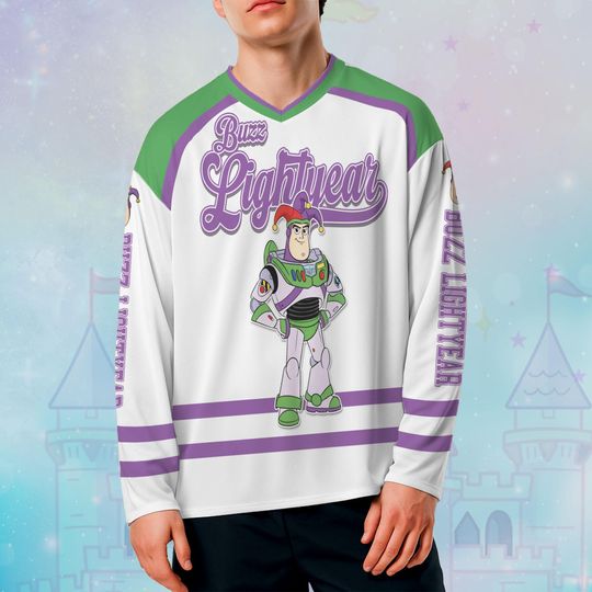 Personalized Buzz Lightyear Mardi Gras Hockey Jersey, Disney Toy Story Buzz Lightyear Jersey, Disney Baseball Team Outfit