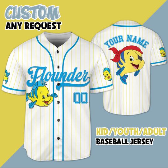 Personalized Flounder The Little Mermaid Baseball Jersey, Custom Flounder Baseball Jersey, The Little Mermaid Baseball Jersey