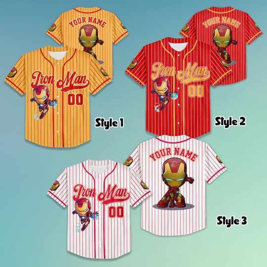 Personalized Iron Man Collection Baseball Jersey, Custom Iron Man Marvels Avengers Assemble Superhero Jersey Shirt, Disney Birthday Gift