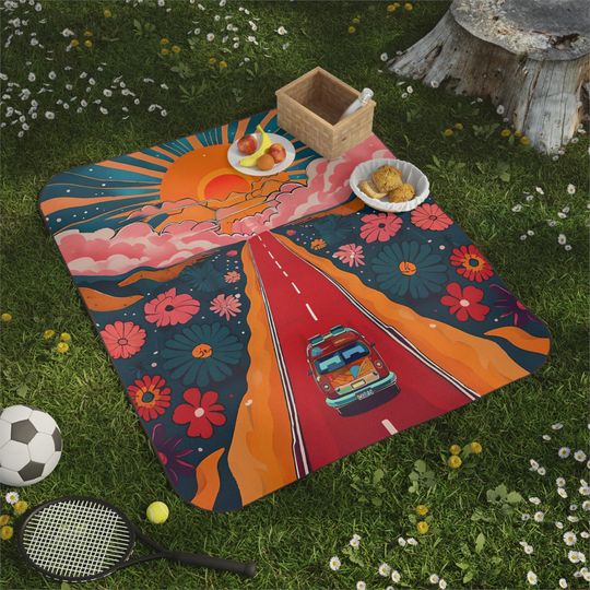 Vibrant Road Trip Picnic Mat :  Boho Camping Mat