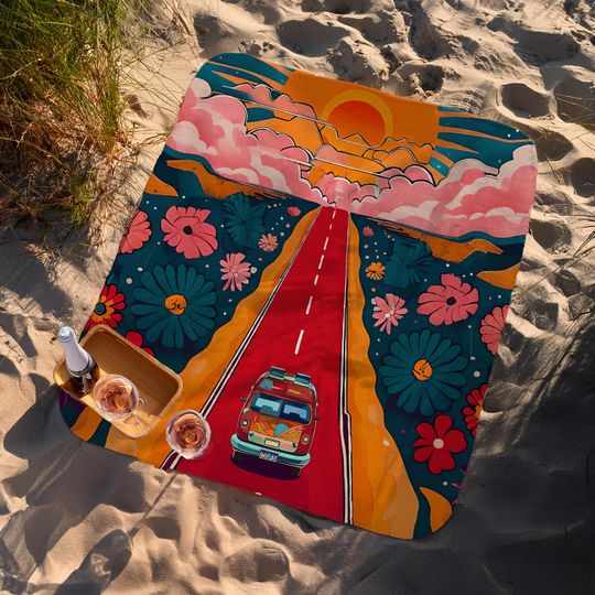Vibrant Road Trip Picnic Mat :  Boho Camping Mat