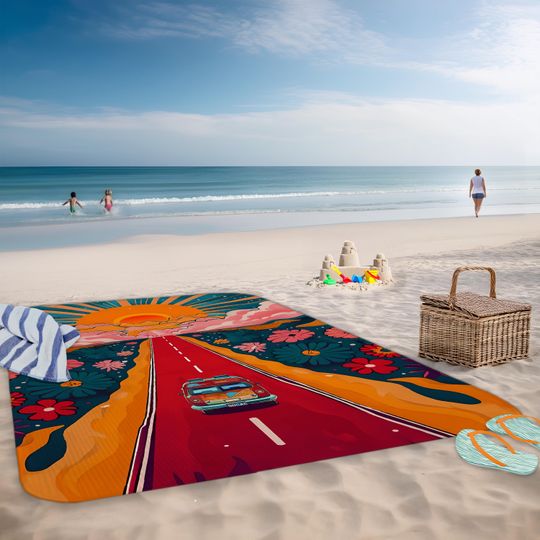 Vibrant Road Trip Picnic Mat :  Boho Camping Mat
