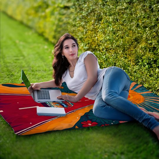 Vibrant Road Trip Picnic Mat :  Boho Camping Mat