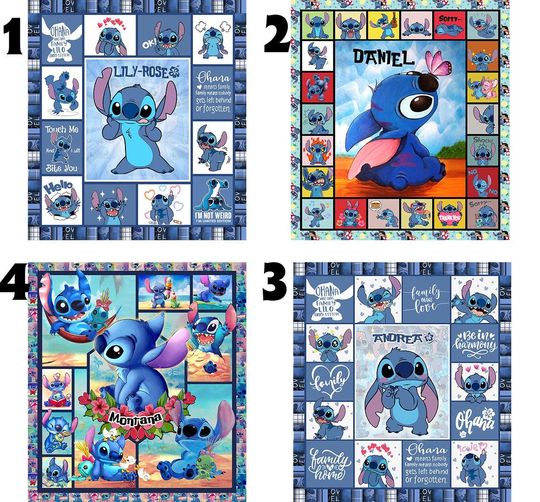 Personalized Lilo & Stitch Quilt Blanket: Custom Name Gift
