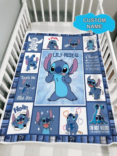 Personalized Lilo & Stitch Quilt Blanket: Custom Name Gift