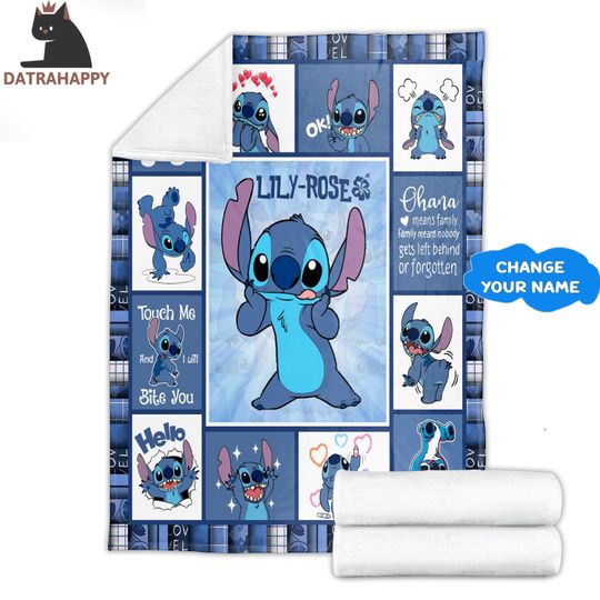 Personalized Lilo & Stitch Quilt Blanket: Custom Name Gift