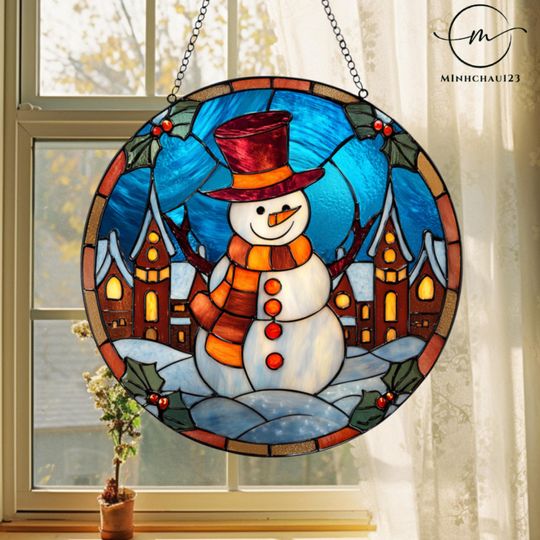 Christmas Snowman Acrylic Suncatcher - Winter Window Hanging Decor