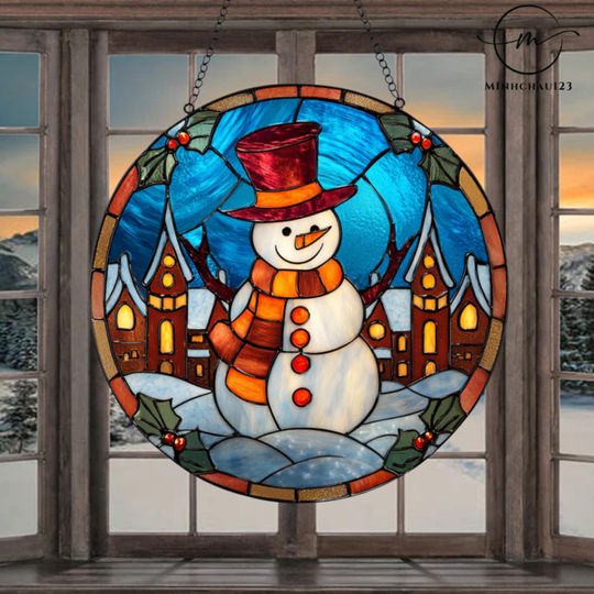 Christmas Snowman Acrylic Suncatcher - Winter Window Hanging Decor