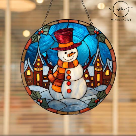 Christmas Snowman Acrylic Suncatcher - Winter Window Hanging Decor