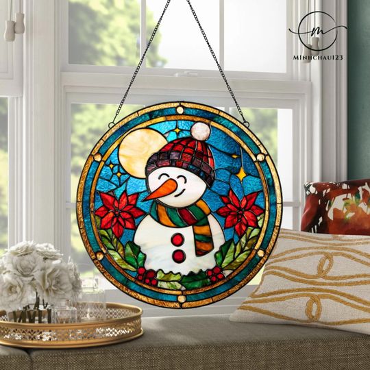 Snowman Acrylic Suncatcher, Christmas Window Hanging, Xmas Ornament
